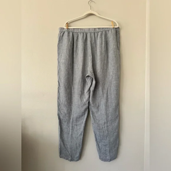 Eileen Fisher Organic Linen Pull On Ankle Pants in Blue Chambray - Picture 6 of 8